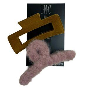 Fuzzy Hair Claw Clips Faux Fur and Velveteen Pink and Brown 2-Pack 4 Inch